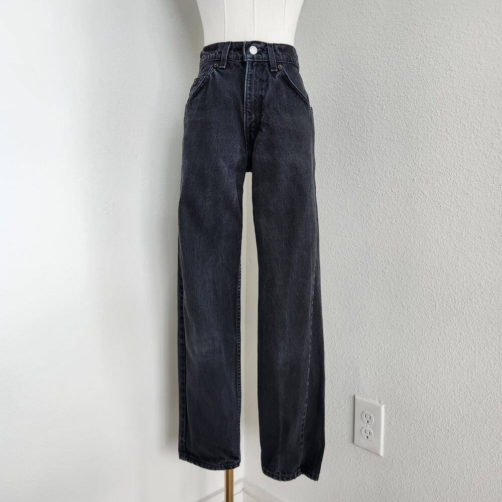 Vintage 90s Levi's Black Wash Denim High Waisted Loose Straight Leg Jeans 0